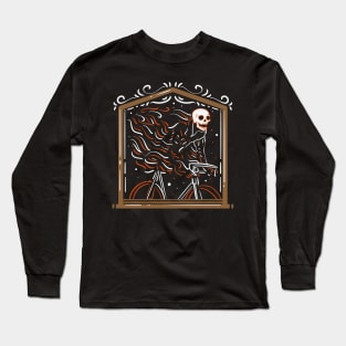 Cyclist Skeleton on fire - Funny Biking Gift Long Sleeve T-Shirt